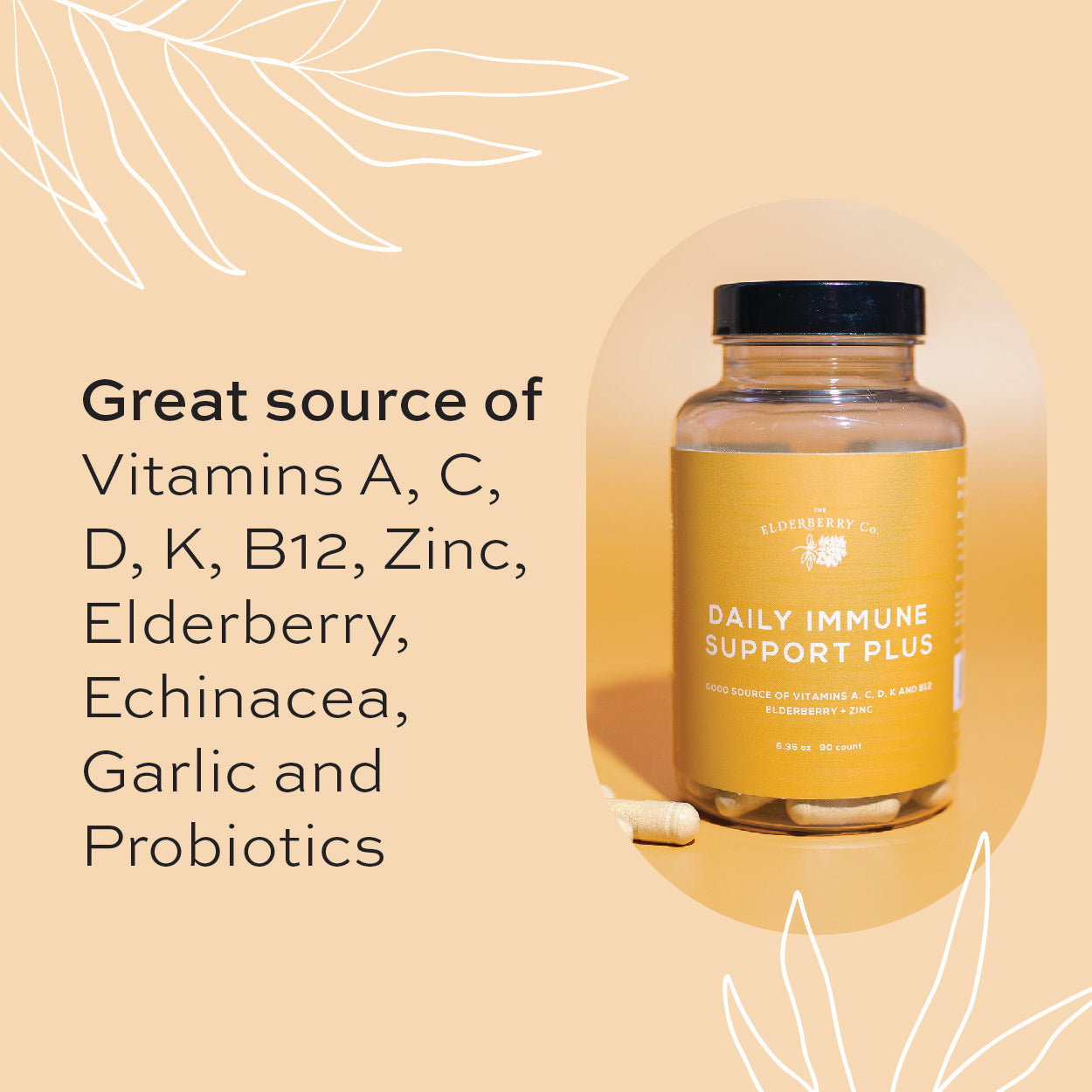 Daily Immune Support Capsules with Vitamin A, C, D, K, and elderberry and zinc