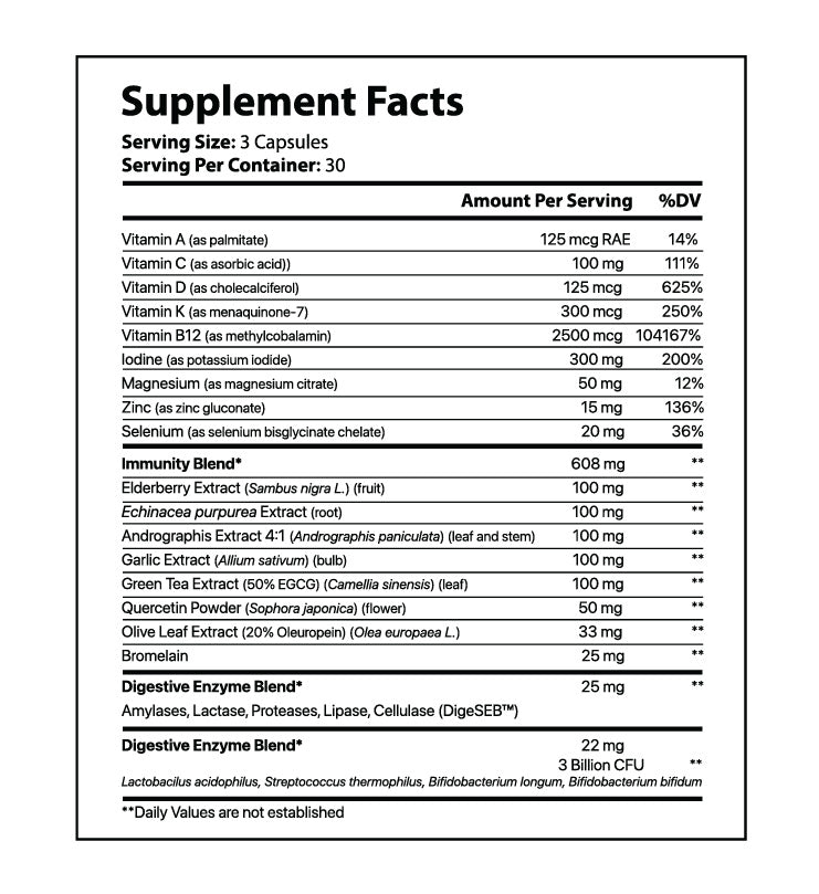 Daily Immune Support Capsules with Vitamin A, C, D, K, and elderberry and zinc